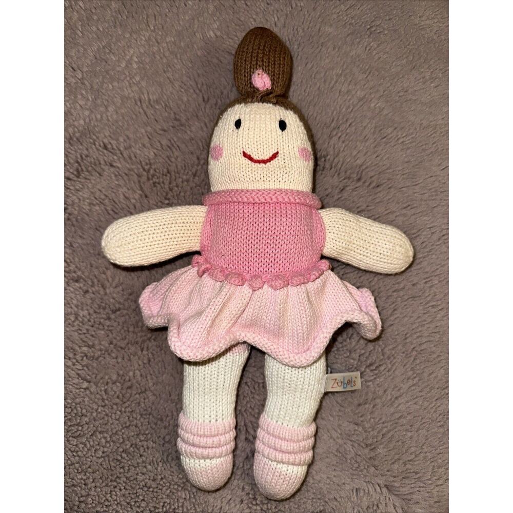 Zubels Hand Knit Plush Ballerina Doll Pink Organic Lovie Lovey 12.5" Handmade